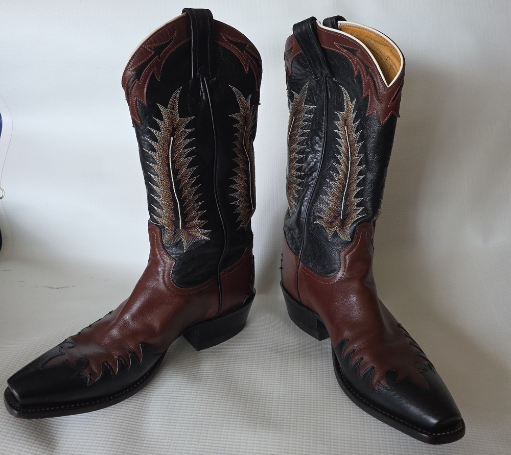 Tony Lama Brown and Black Western Leather Cowboy Boots